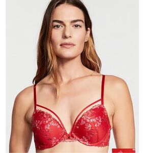Victoria’s Secret Very Sexy Red Floral Shine Strappy Lace Push Up Bra, 34DD